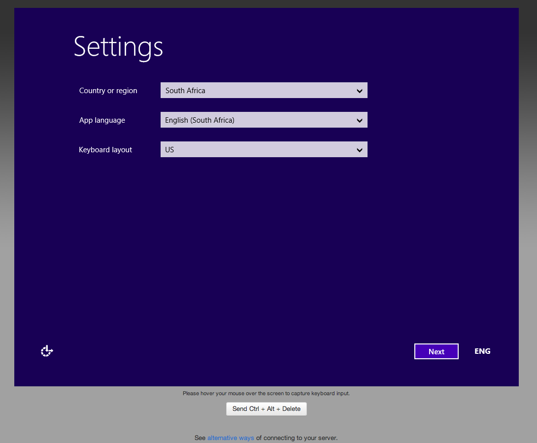 2012 Windows Setup Screen